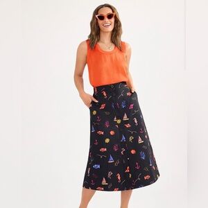CAbi Black Nautical Print Midi Catalina Skirt